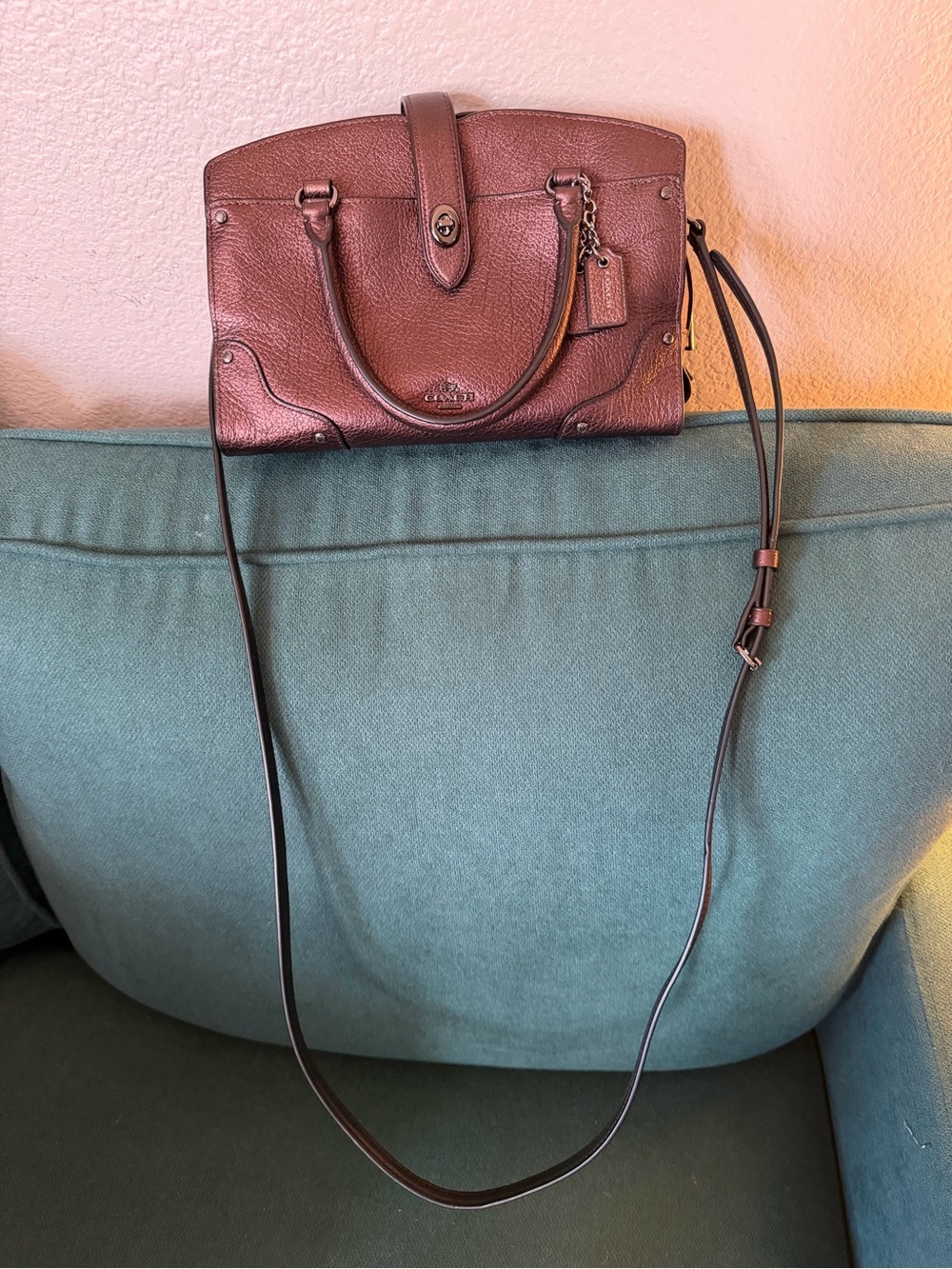 Coach Leather Mini Mercer Satchel Crossbody in Bronze Brown